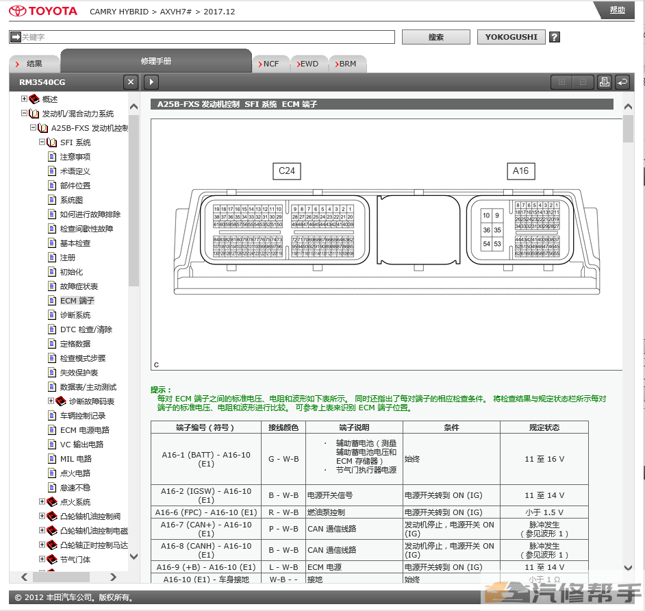 2017-2018年款豐田凱美瑞混動版原廠維修手冊電路圖線路圖資料下載