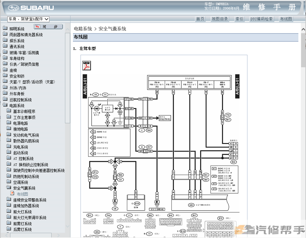 2006年款斯巴魯九代翼豹原廠維修手冊電路圖資料發(fā)動機變速箱拆裝正時