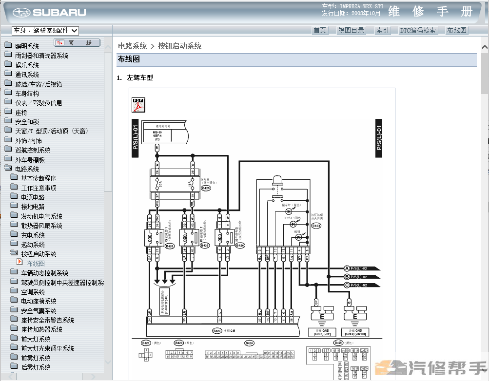 2009年款斯巴魯十代翼豹WRX STI 2.5T原廠維修手冊(cè)電路圖線路圖資料下載