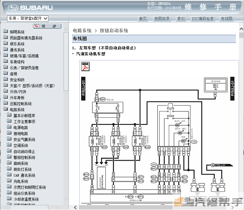 2013年款斯巴魯十代翼豹原廠維修手冊電路圖線路圖資料下載