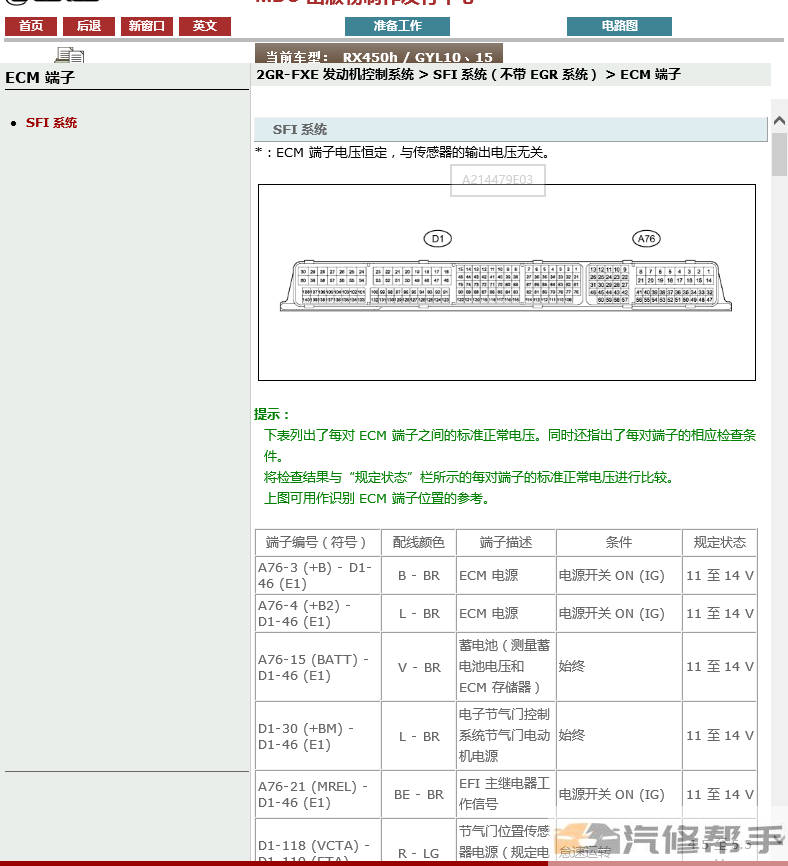 2012-2014年款雷克薩斯RX450h混動版原廠維修手冊電路圖線路圖資料下載