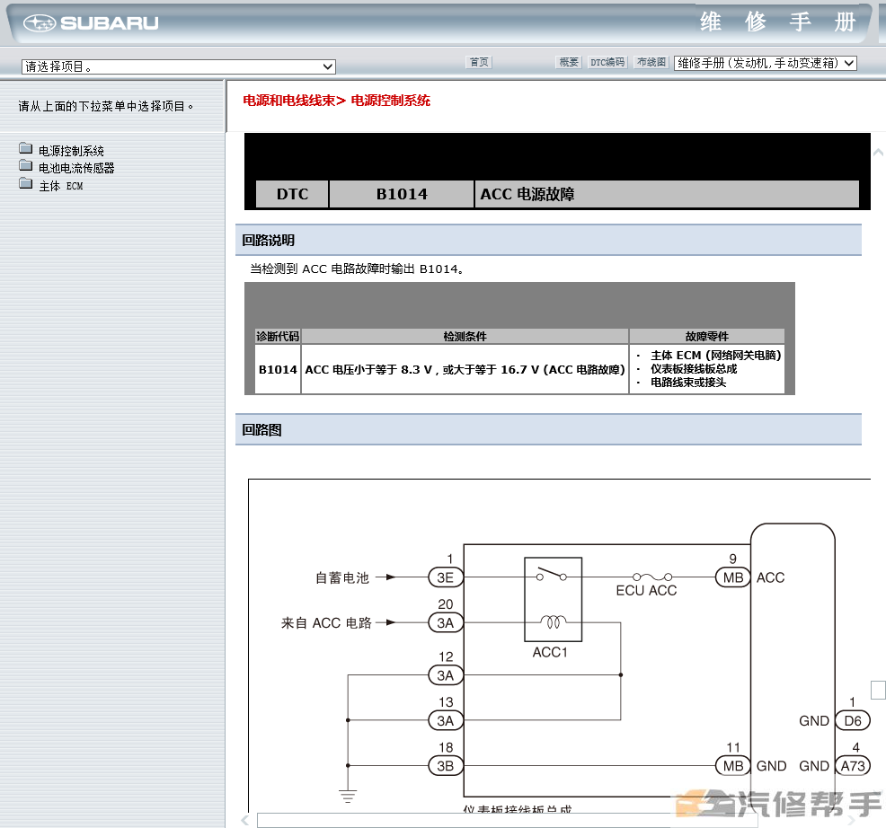 2013年款斯巴魯BRZ原廠維修手冊(cè)電路圖線路圖資料下載