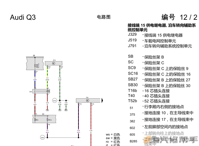 2016-2019年款?yuàn)W迪Q3原廠維修手冊(cè)電路圖線路圖資料下載