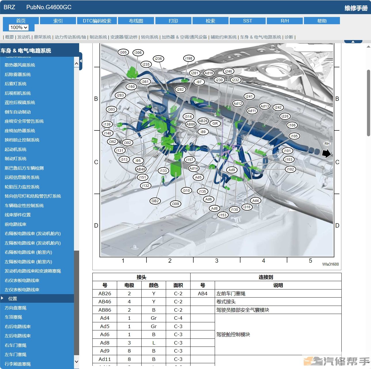 2022年斯巴魯BRZ原廠維修手冊和電路圖線路接線資料下載